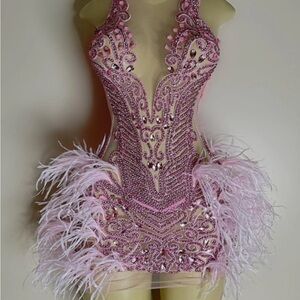 Icy diamond feather dress (light pink )